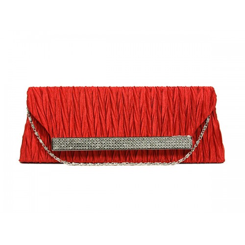 Evening Bag - Pleated Satin w/ Mesh Metal Bar Accent - Red – BG-92006R